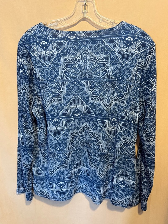 Chico's Navy and Light Blue Geometric Print Long-Sleeve Top - Picture 4 of 5